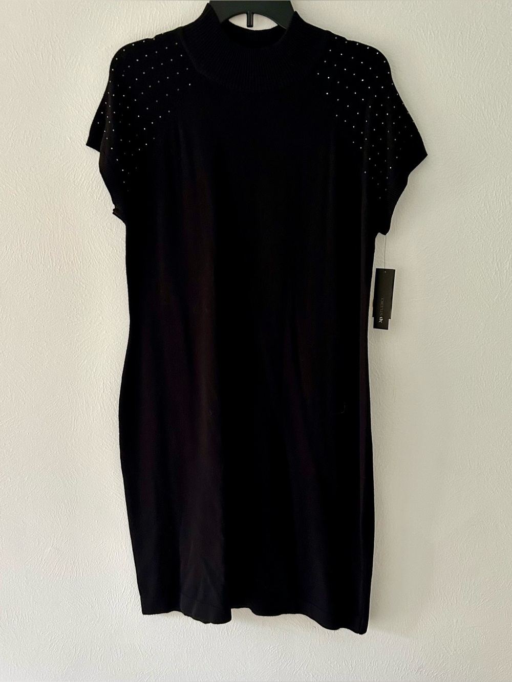 NWT AB Studio Black Knit, Rhinestone Cap Sleeve Dress Size, Knee, Large